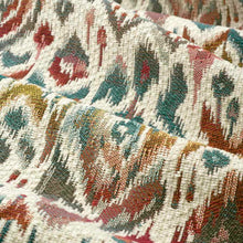 Load image into Gallery viewer, Ivory Teal Red Orange Mustard Grey Ikat Tapestry Upholstery Fabric