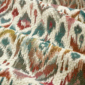 Ivory Teal Red Orange Mustard Grey Ikat Tapestry Upholstery Fabric