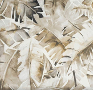 Brown Cream Black Taupe Tropical Leaves Velvet Upholstery Drapery Fabric