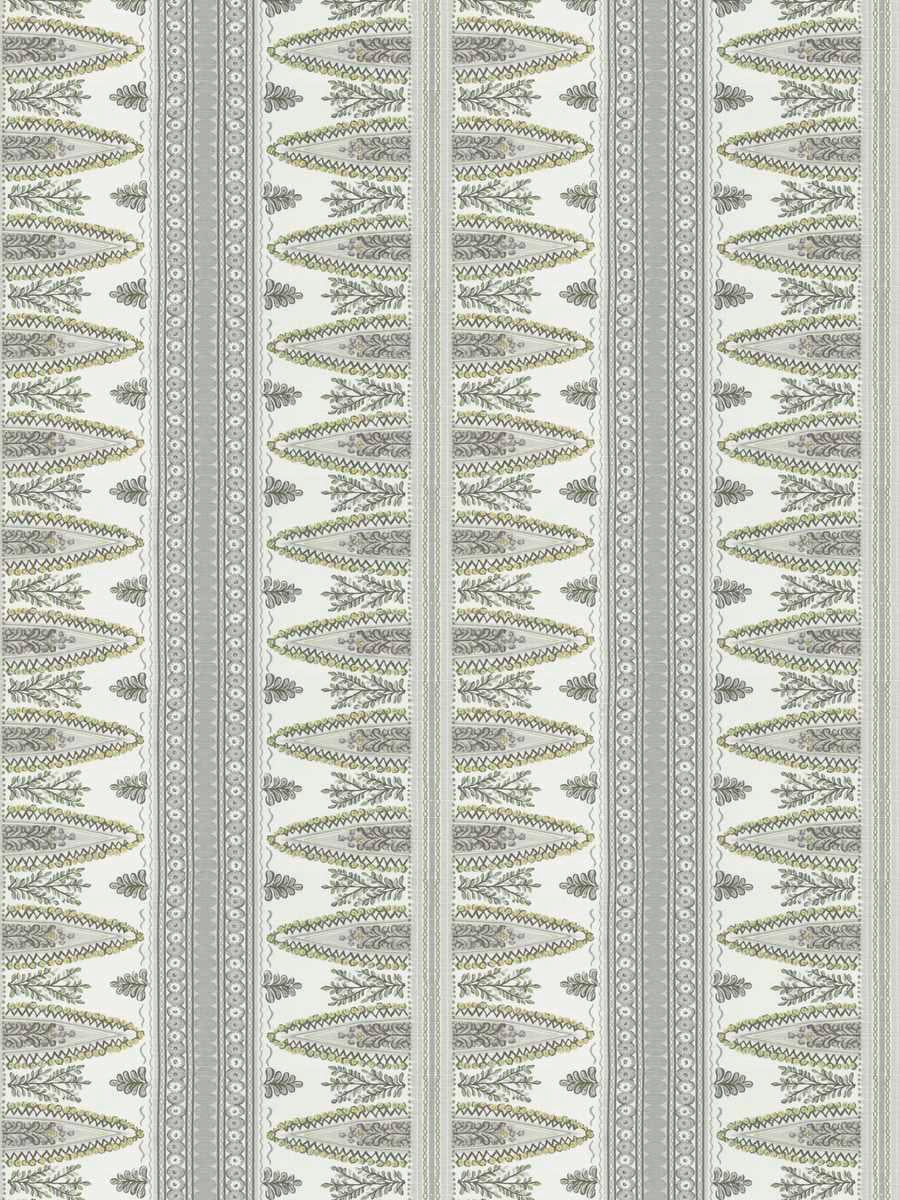 Cotton Linen Cream Mustard Grey Green Stripe Floral Drapery Fabric FB