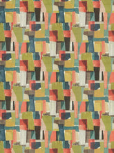 Load image into Gallery viewer, Teal Coral Pink Green Mustard Grey Navy Blue Abstract Velvet Upholstery Fabric