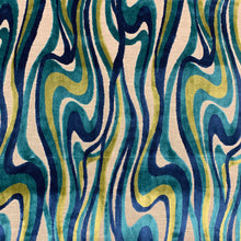 Load image into Gallery viewer, Cotton Viscose Beige Teal Blue Green Lime Abstract Cut Velvet Upholstery Drapery Fabric