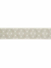 Load image into Gallery viewer, 3.5" Wide Off White Silver Grey Geometric Embroidered Art Deco Drapery Tape Trim