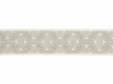 Load image into Gallery viewer, 3.5" Wide Off White Silver Grey Geometric Embroidered Art Deco Drapery Tape Trim