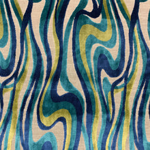 Load image into Gallery viewer, Cotton Viscose Beige Teal Blue Green Lime Abstract Cut Velvet Upholstery Drapery Fabric
