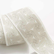 Load image into Gallery viewer, 3.5" Wide Off White Silver Grey Geometric Embroidered Art Deco Drapery Tape Trim
