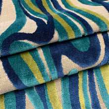 Load image into Gallery viewer, Cotton Viscose Beige Teal Blue Green Lime Abstract Cut Velvet Upholstery Drapery Fabric