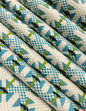 Load image into Gallery viewer, Nobilis Bistro 10827-70 Cyan Blue Green Cream Geometric Upholstery Fabric WHS 5110