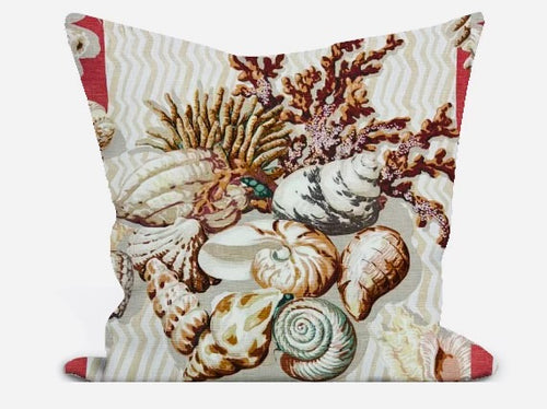 Custom Cowtan & Tout Tortola Seashells Nautical Coral Cream Cotton Linen Pillow Cover