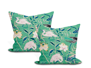 Pair of Custom Made Schumacher Lotus Garden Pillow Covers - Both Sides