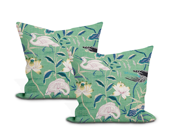 Pair of Custom Made Schumacher Lotus Garden Pillow Covers - Both Sides