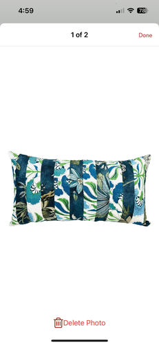 15” X 28” Thibaut Villenueve Navy & Tybee Tree Patchwork Lumbar Pillow Cover