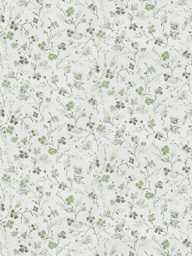 Linen Rayon Cream Green Grey Floral Drapery Fabric FB