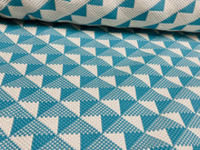 Load image into Gallery viewer, DESIGNERS GUILD TARAKAN TURQUOISE BLUE WHITE GEOMETRIC ABSTRACT OUTDOOR FABRIC Azure FDG3049