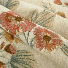 Load image into Gallery viewer, Cotton Floral Embroidered Beige Teal Orange Coral Brown Drapery Fabric