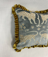 Load image into Gallery viewer, 14” X 14” Schumacher Woodland Leopard in Mineral Pillow With Pleated Trim