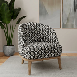 Black White Grey Floral Abstract Drapery Upholstery Fabric