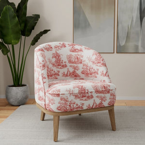 Cream Burgundy Red French Scenic Toile Drapery Upholstery Fabric
