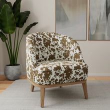 Load image into Gallery viewer, Heavy Duty Off White Brown Cowhide Brindle Microfiber Animal Pattern Upholstery Fabric