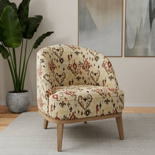 Load image into Gallery viewer, Heavy Duty Red Brown Cream Seafoam Yellow Ikat Ethnic Geometric Upholstery Fabric