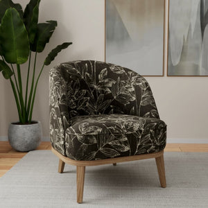 Charcoal Black Ivory Floral Upholstery Fabric