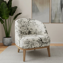 Load image into Gallery viewer, Charcoal Black Grey Ivory Floral Upholstery Fabric