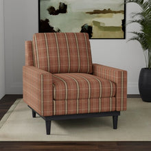 Load image into Gallery viewer, Rusty Red Beige Grey Check Plaid Upholstery Fabric