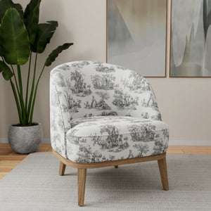 Ivory Grey French Country Toile Drapery Upholstery Fabric