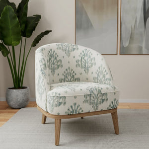 Stain Resistant Cream Beige Teal Blue Ikat Upholstery Drapery Fabric