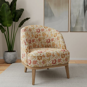 Beige Red Orange Gold Green Floral Drapery Upholstery Fabric