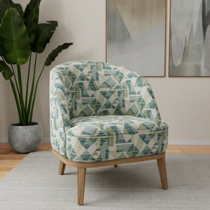 Stain Resistant Cream Teal Olive Green Abstract Geometric Upholstery Drapery Fabric