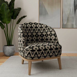 Black Brown Grey Beige Ikat Upholstery Fabric