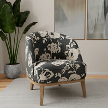 Load image into Gallery viewer, Charcoal Black Ivory Floral Upholstery Fabric