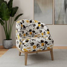 Load image into Gallery viewer, Off White Black Mustard Gold Floral Upholstery Fabric