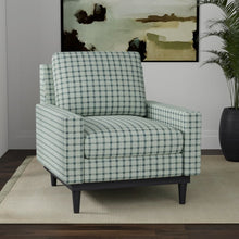 Load image into Gallery viewer, Stain Resistant Teal Aqua Blue Check Plaid Upholstery Drapery Fabric