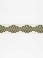 Load image into Gallery viewer, 3.75" Wide Taupe White Geometric Embroidered Drapery Tape Trim