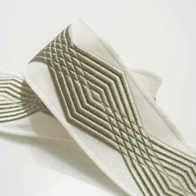 Load image into Gallery viewer, 3.75" Wide Taupe White Geometric Embroidered Drapery Tape Trim