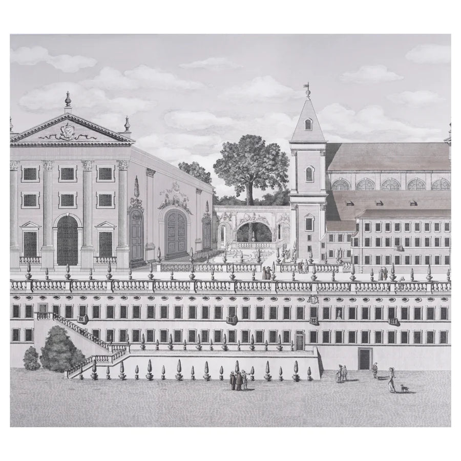 Schumacher Piazza Firenze Panel Set Wallpaper 5014301 / Grisaille