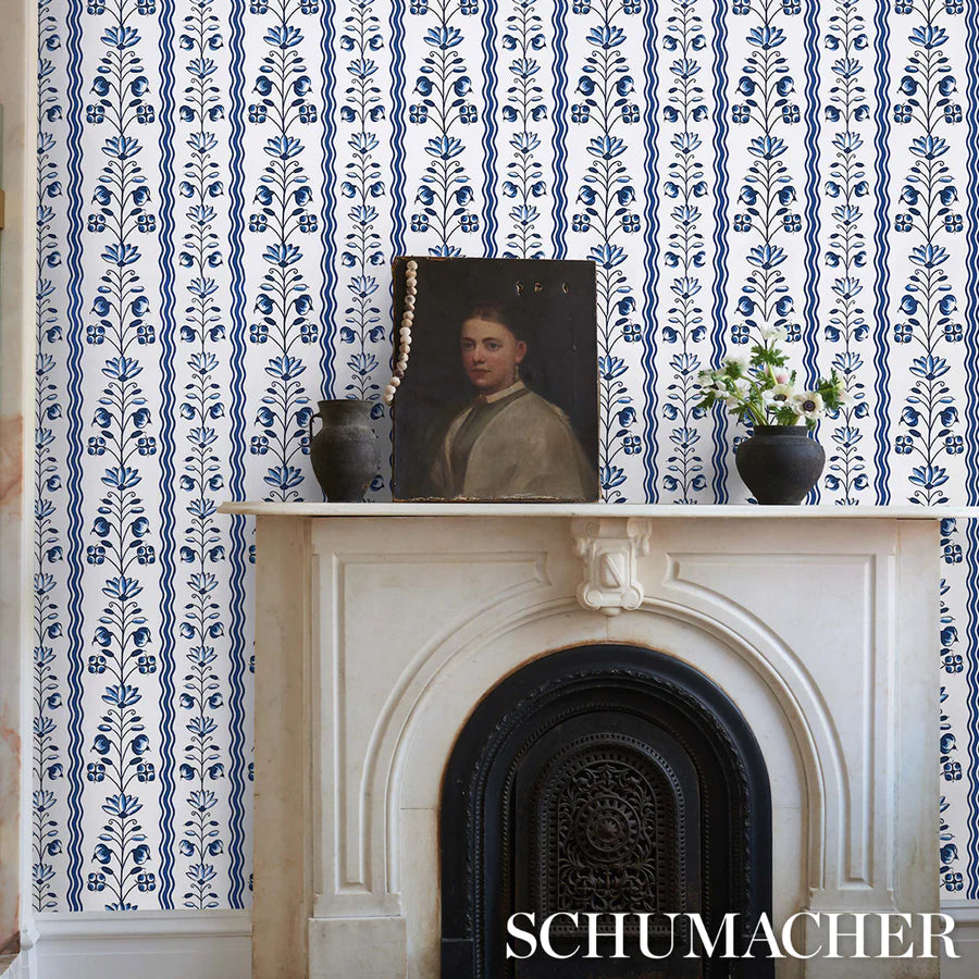 5014321  Strawberry Hill, Blue - Schumacher Wallpaper