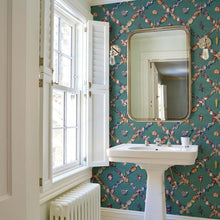 Load image into Gallery viewer, Schumacher Grotto Treillage Wallpaper 5014490 / Multi On Teal