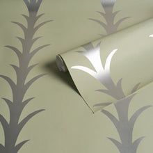 Load image into Gallery viewer, Schumacher Acanthus Stripe Wallpaper 5014776 / Metallic On Sage