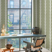 Load image into Gallery viewer, Schumacher Acanthus Stripe Wallpaper 5014776 / Metallic On Sage