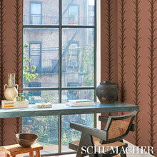 Load image into Gallery viewer, Schumacher Acanthus Stripe Wallpaper 5014778 / Brown On Rosewood