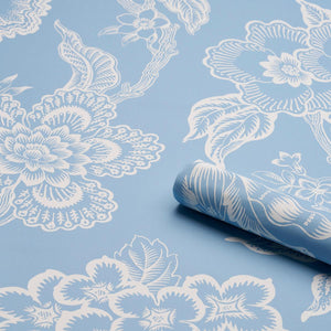 Schumacher Hothouse Flowers Silhouette Wallpaper 5015321 / Bliss Blue