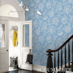 Schumacher Hothouse Flowers Silhouette Wallpaper 5015321 / Bliss Blue