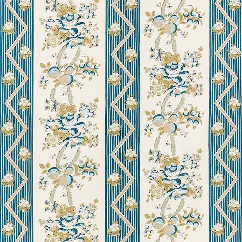 Schumacher Sylvain Floral Stripe Wallpaper 5015540 / Teal