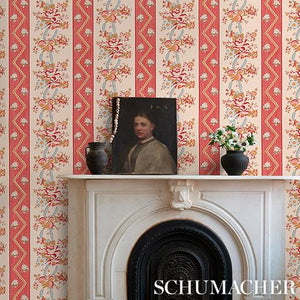 Schumacher Sylvain Floral Stripe Wallpaper 5015541 / Rouge