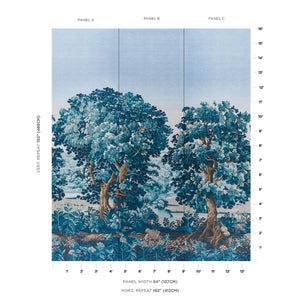 Schumacher La Forêt 3 Panel Set Wallpaper 5016822 / Antique Blue Forest