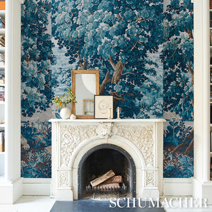 Schumacher La Forêt 3 Panel Set Wallpaper 5016822 / Antique Blue Forest