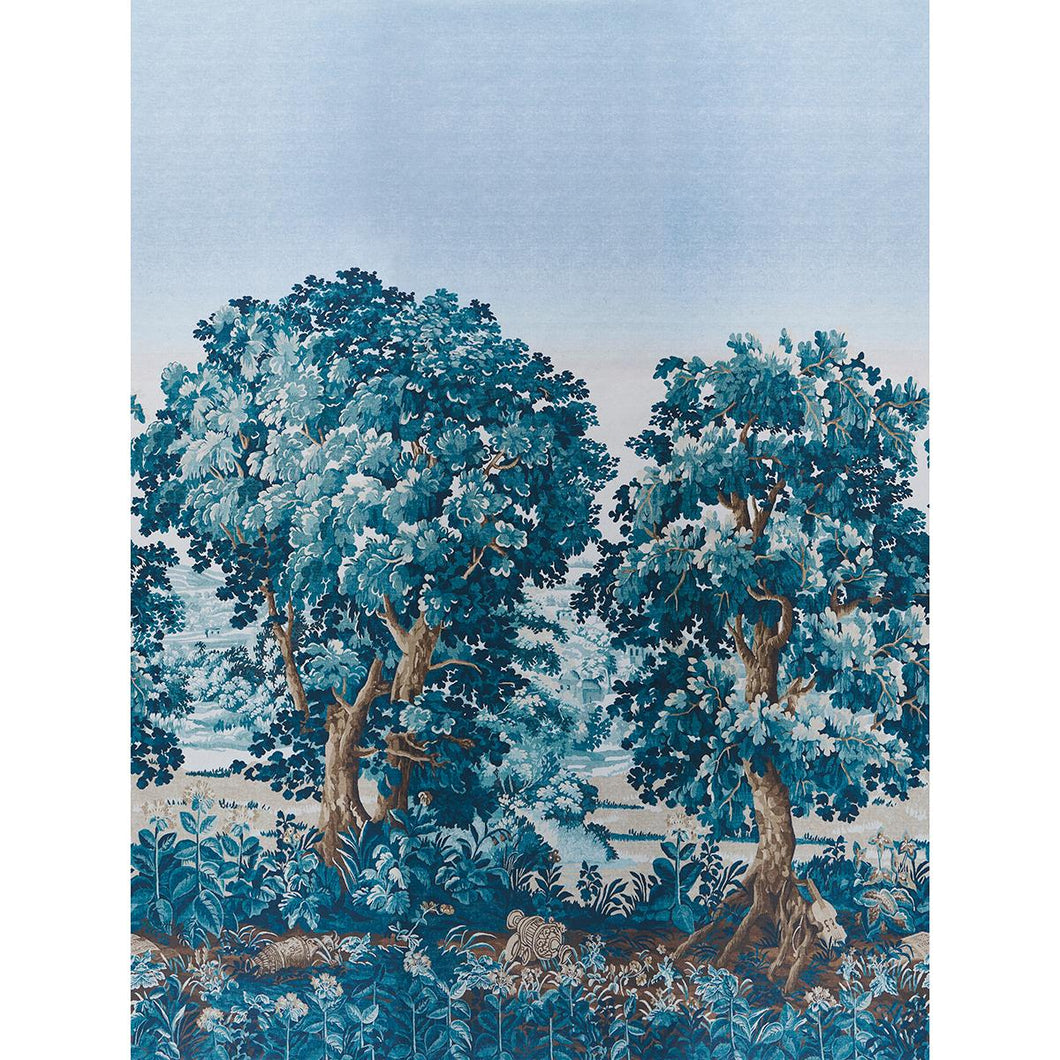 Schumacher La Forêt 3 Panel Set Wallpaper 5016822 / Antique Blue Forest